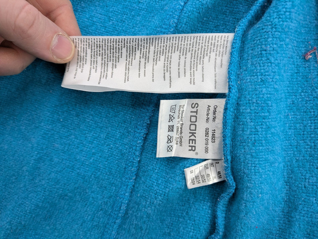 Stooker blue and turquoise fleece jacket with full zip and stand-up collar.