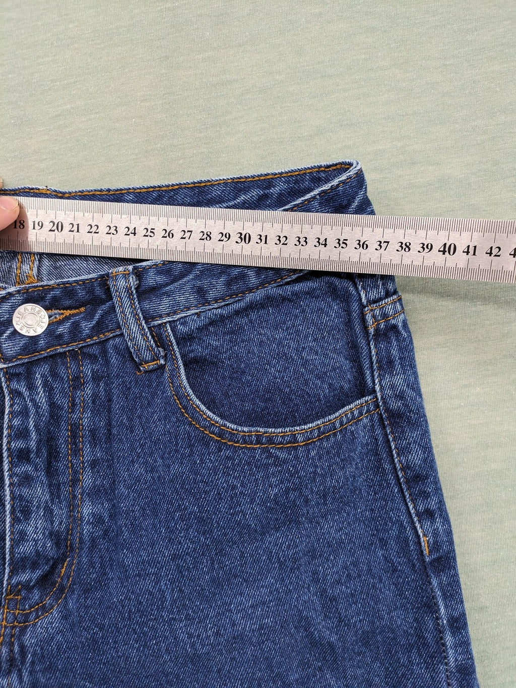 SHEIN blue wide-leg jeans high waist with white smiley face graphics and classic 5-pocket design.