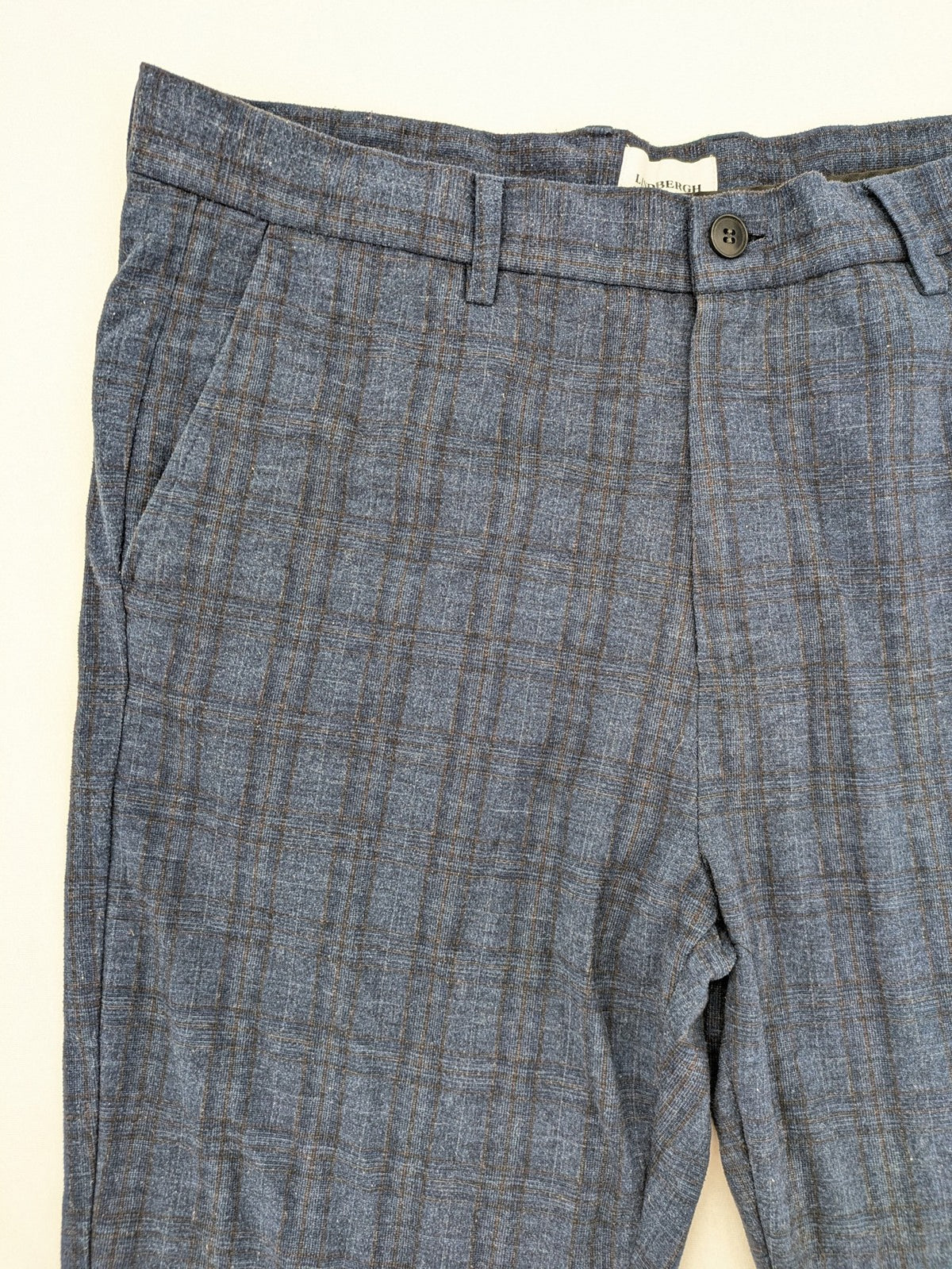 Lindbergh pink pants slim fit with blue-black check pattern and Superflex technology.