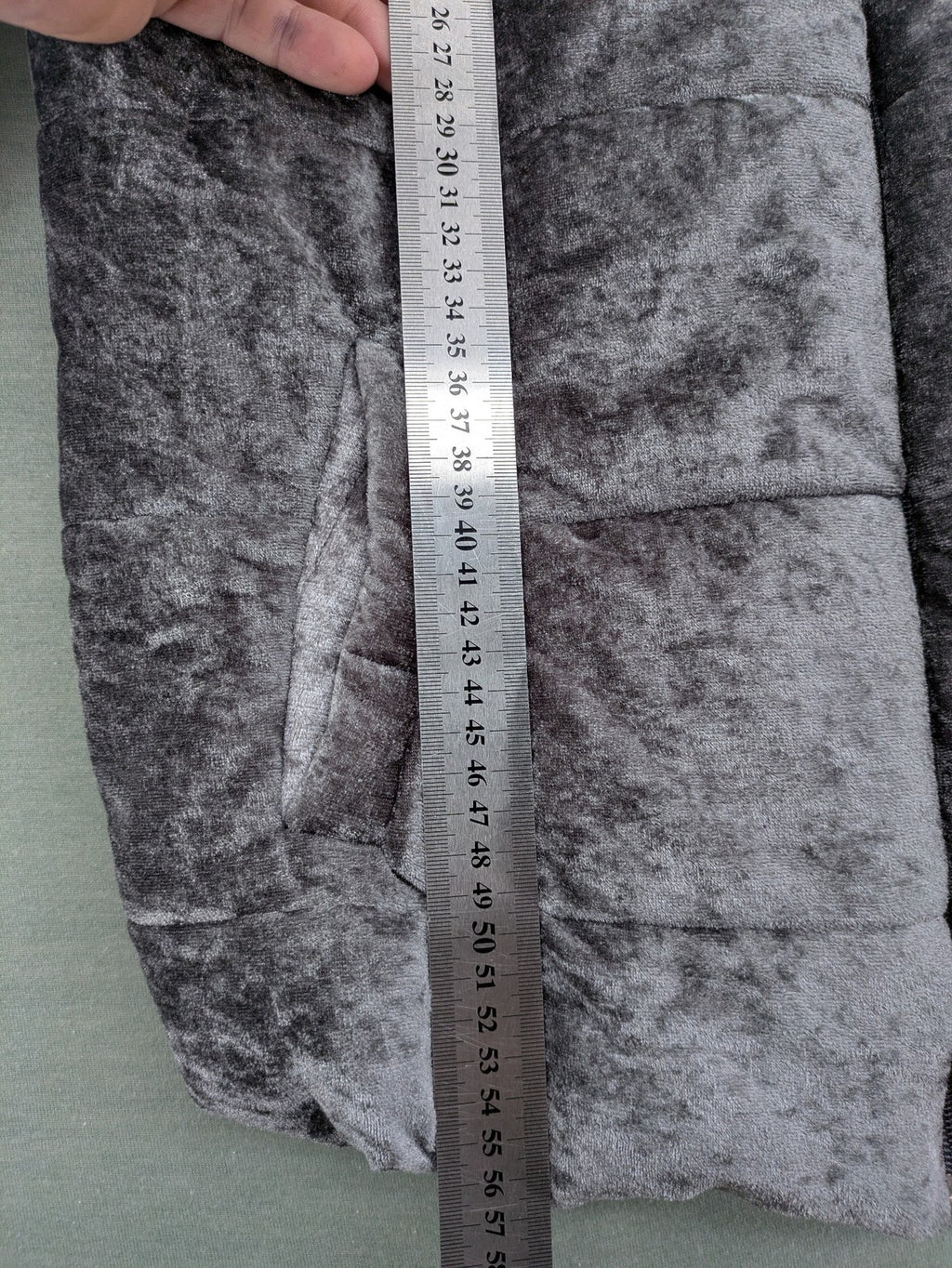 Periot grey puffer jacket with high collar and O-ring zipper detail in velvet texture.