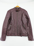 Leif Nelson burgundy biker jacket faux leather with quilted shoulder and sleeve details.