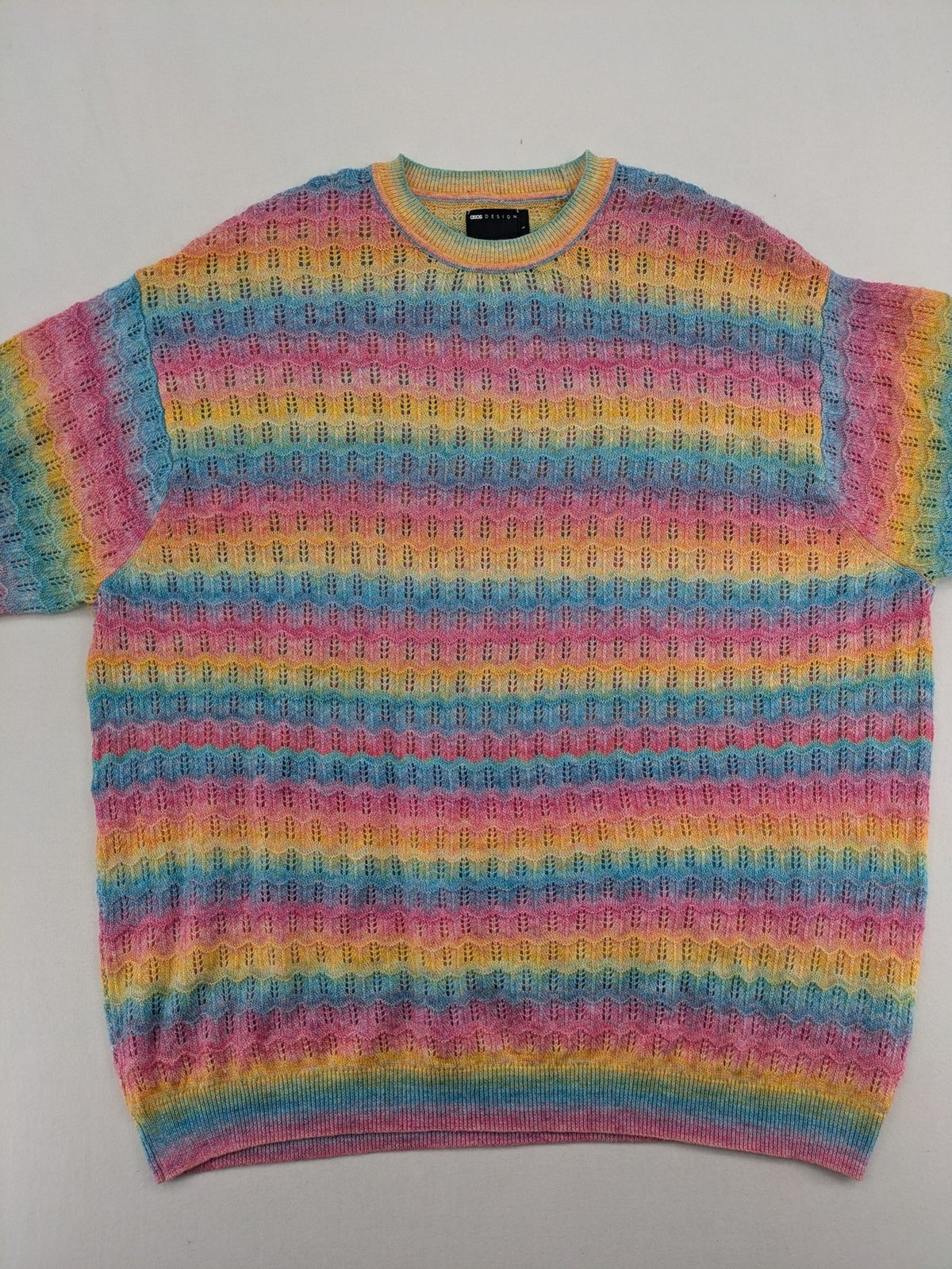 ASOS DESIGN multi turtle neck jumper rainbow striped open knit wool blend