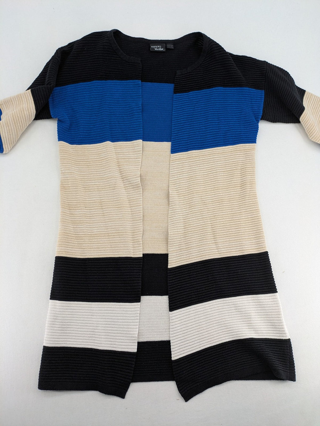 Esmara by Heidi Klum beige and cream long cardigan colorblock striped pattern ribbed knit.