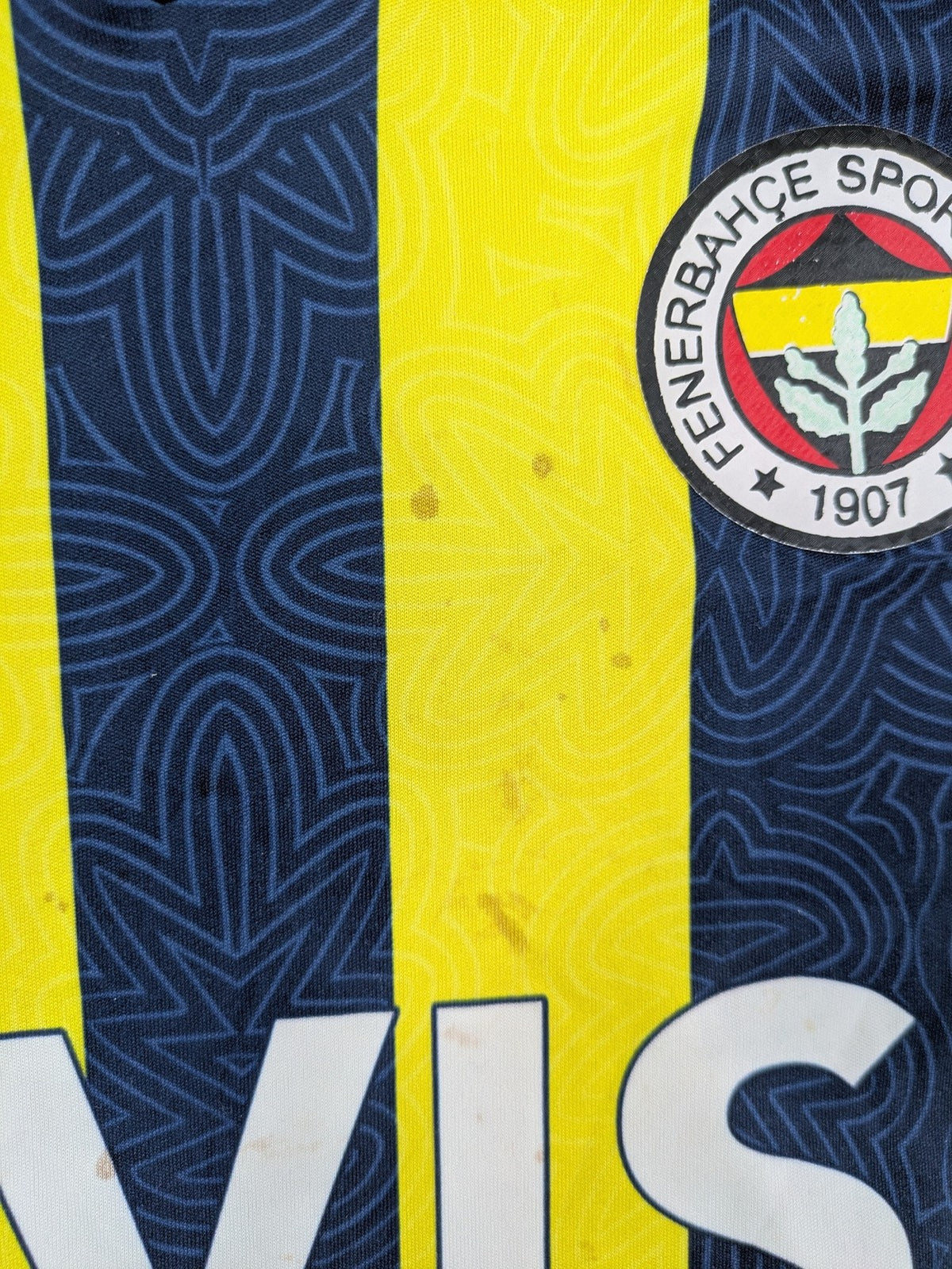 Puma Fenerbahçe kids jersey navy yellow with striped pattern and embroidered club logo.