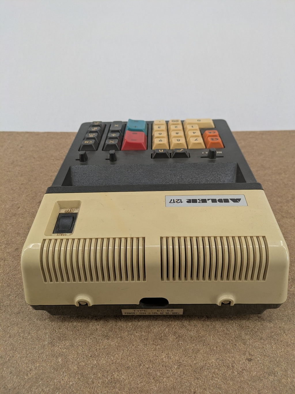 Adler basic calculator beige with colorful keys and retro design, model EC-52.