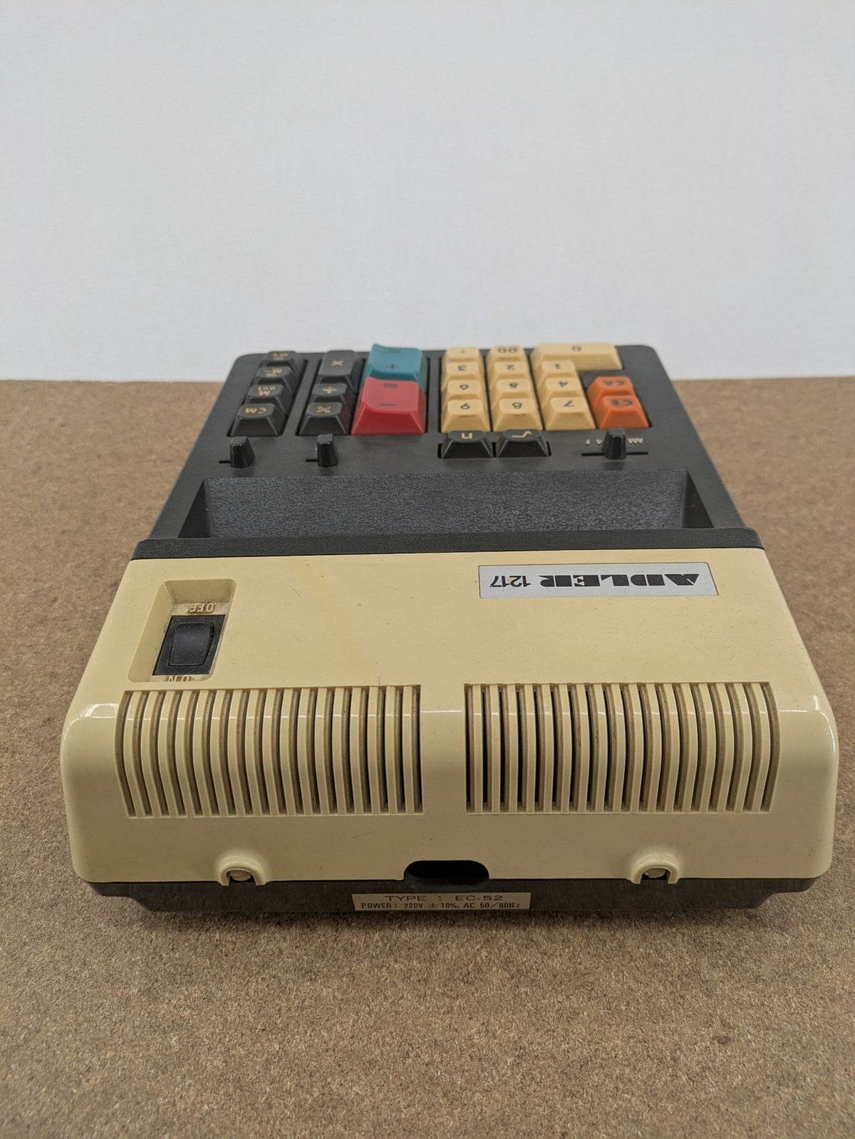 Adler basic calculator beige with colorful keys and retro design, model EC-52.