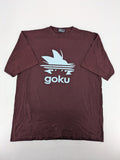 ADI band t-shirt burgundy with blue graphic parody of Adidas logo and Goku silhouette