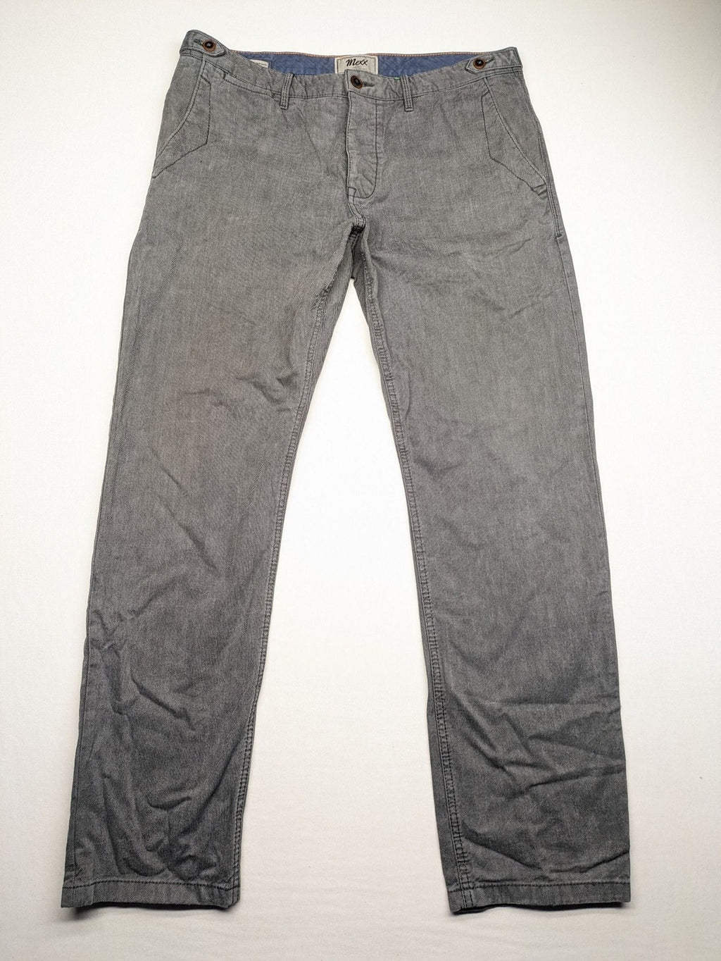 Mexx grey chino pants relaxed slim fit button fly with side pockets.