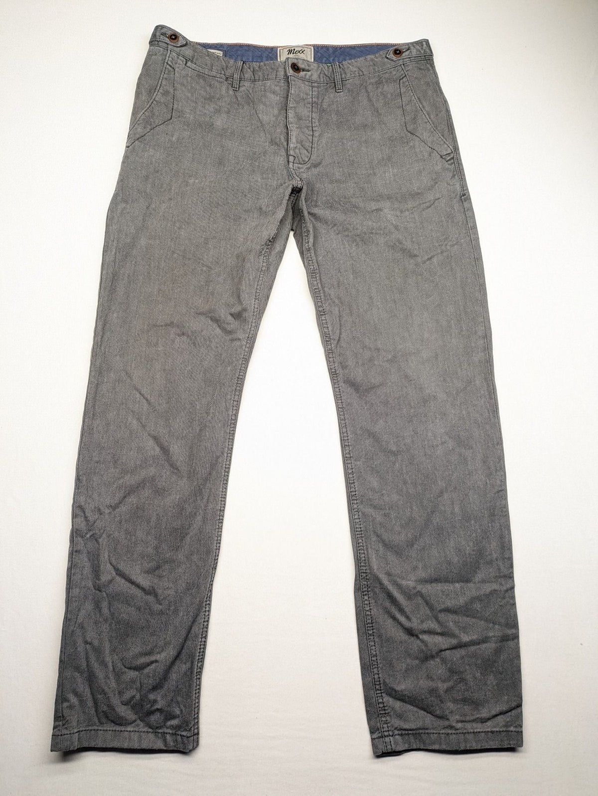 Mexx grey chino pants relaxed slim fit button fly with side pockets.