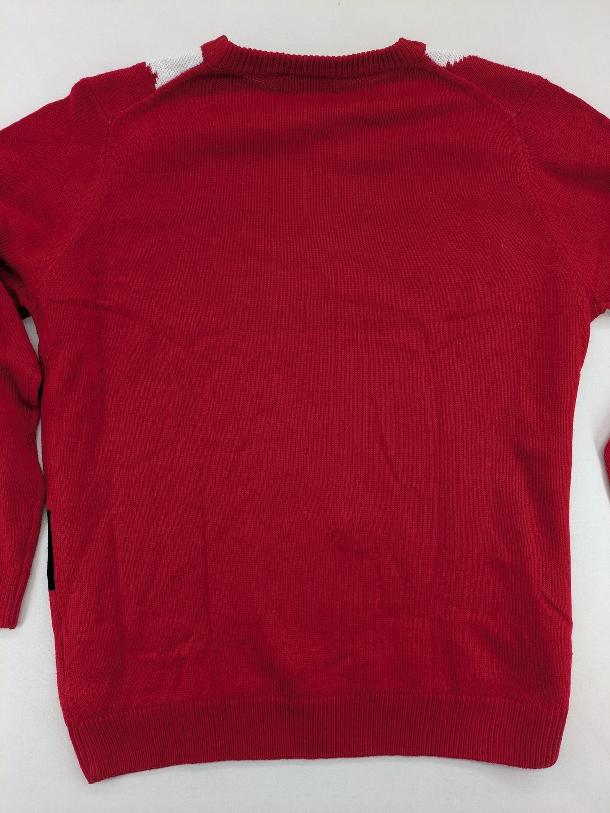Livergy red turtle neck jumper festive Santa design with white collar and belt pattern.