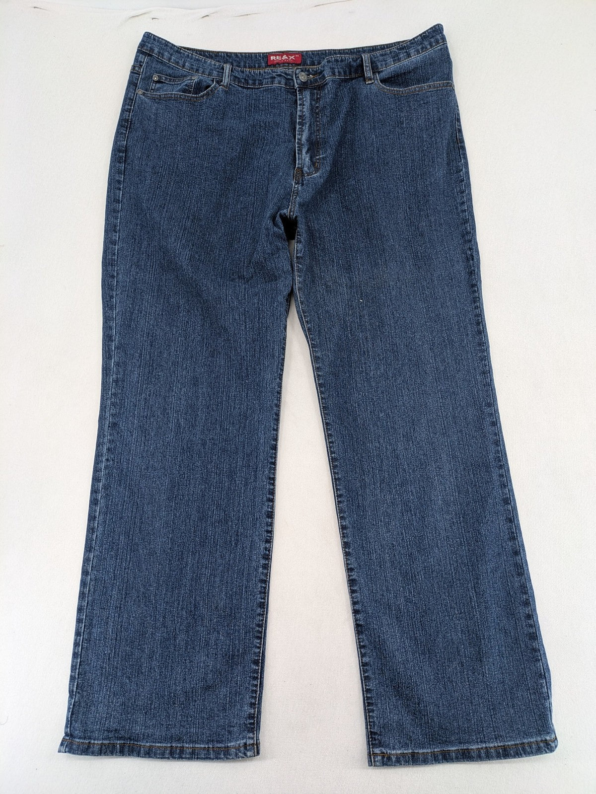 RE&X blue straight jeans dark wash five-pocket design stretch denim material