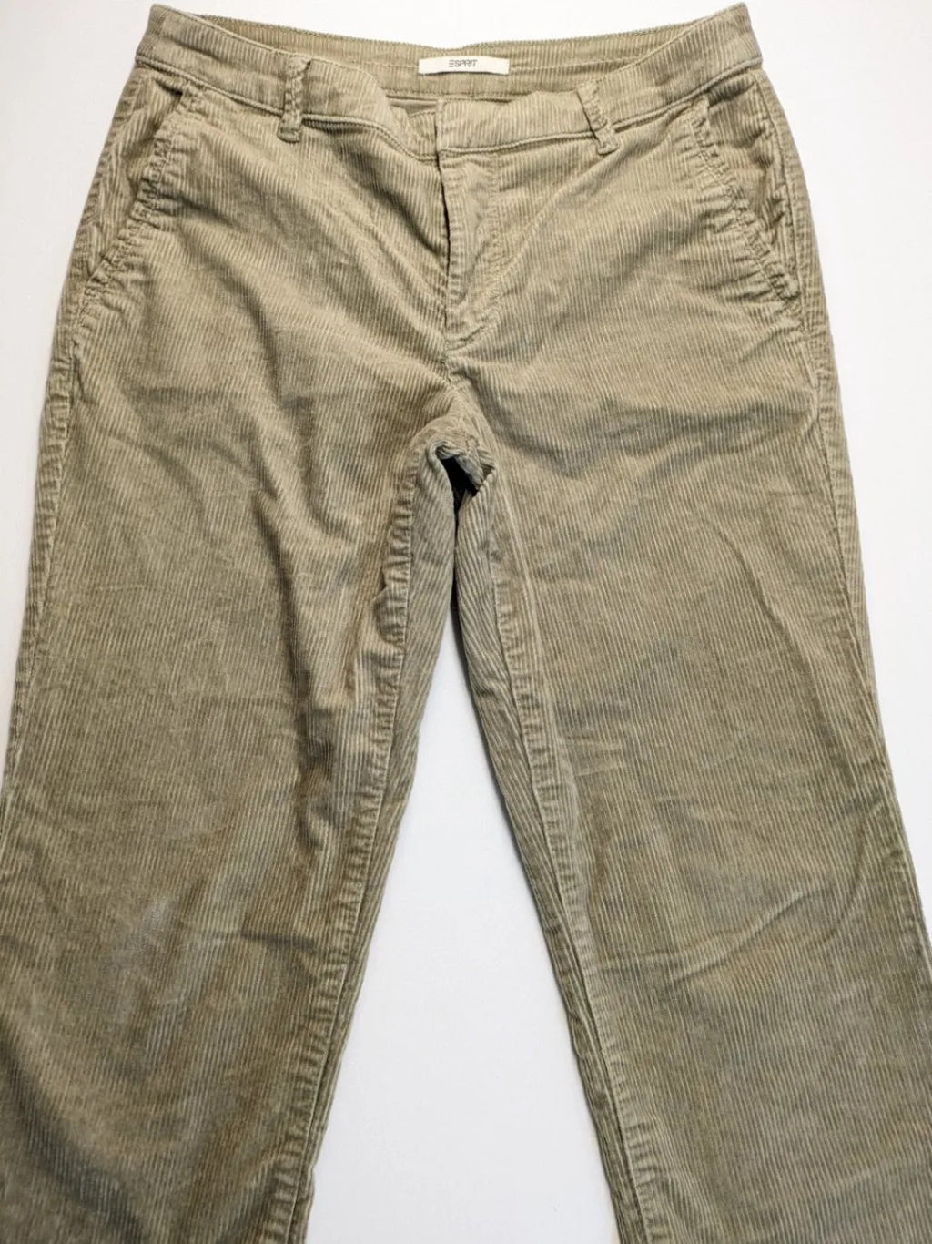 Esprit khaki pants with classic button fly, straight leg, and front pockets.