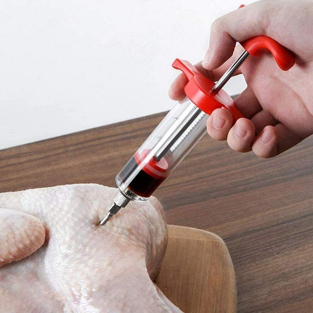 Bratenspritze white stainless steel marinade injector with durable design and precise needle.