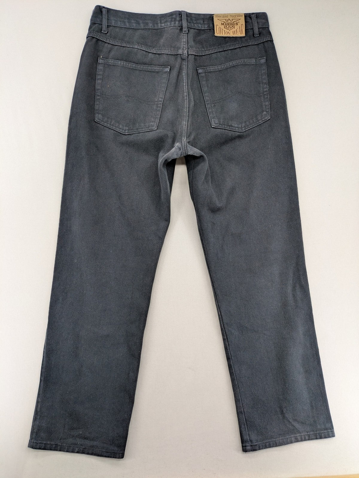 Marines blue straight jeans regular fit with button fly and logo patch detail.