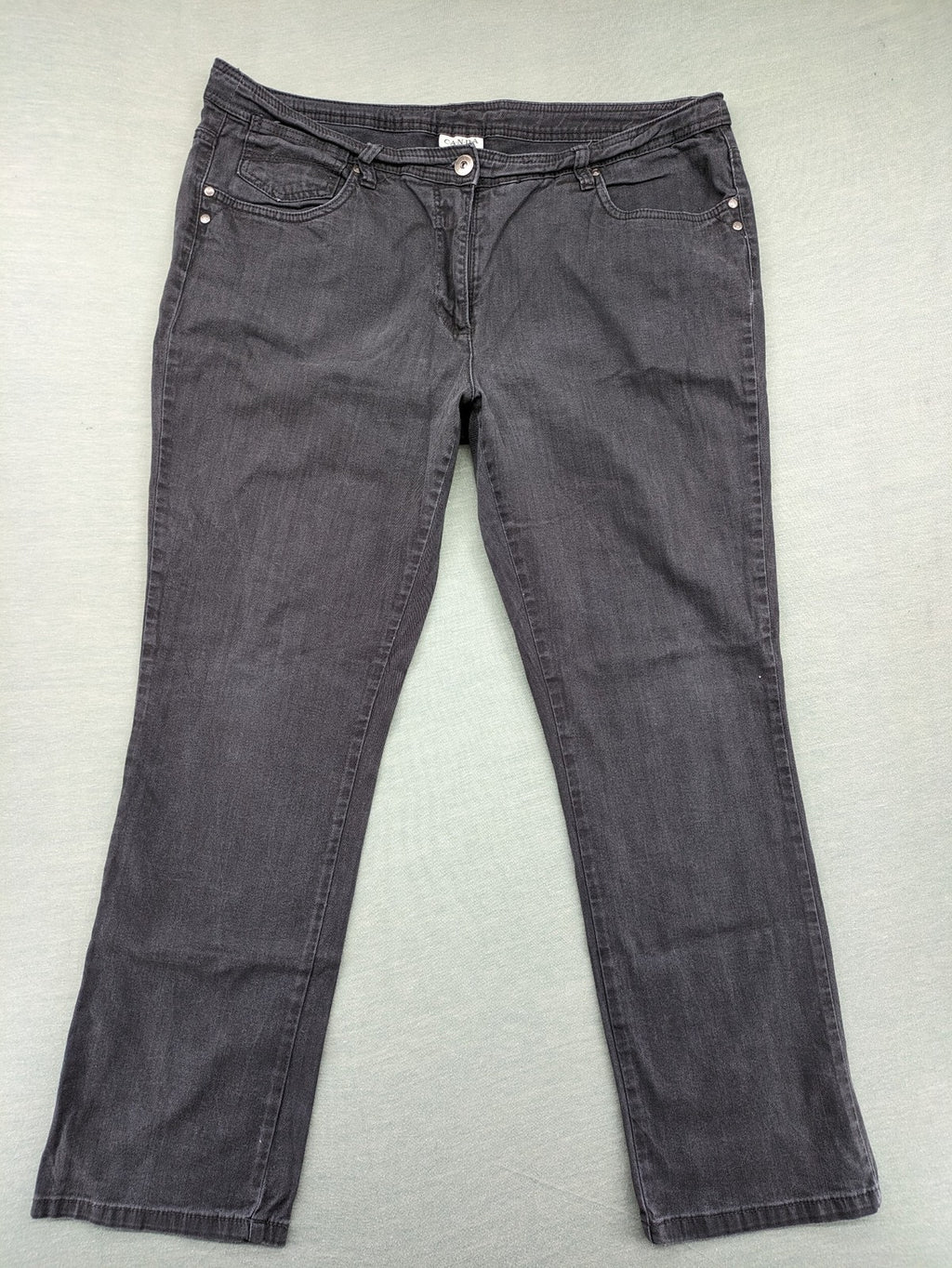 C&A grey straight jeans 5-pocket style with subtle rivets and stretch denim material.