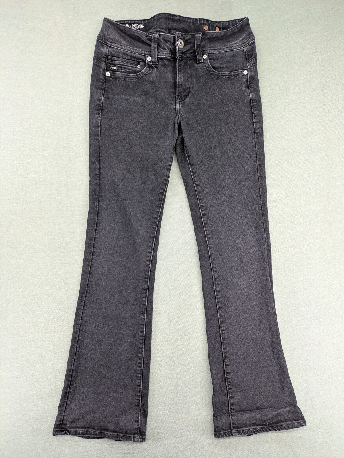 G-Star Raw grey straight jeans with 5-pocket design and logo detailing.