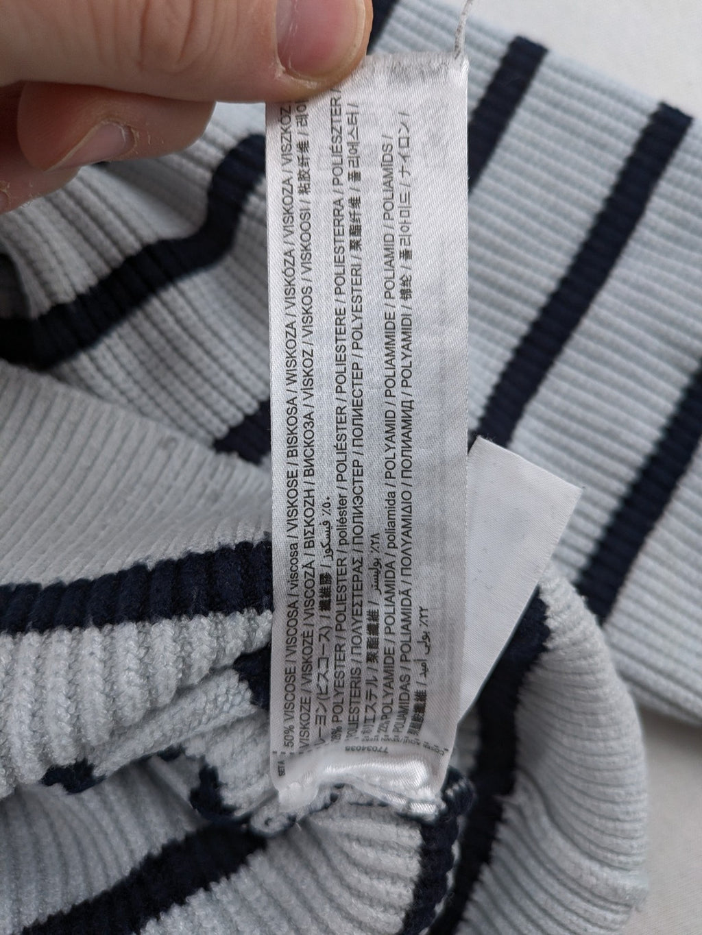 MNG blue striped turtle neck jumper with quarter zip and ribbed texture.