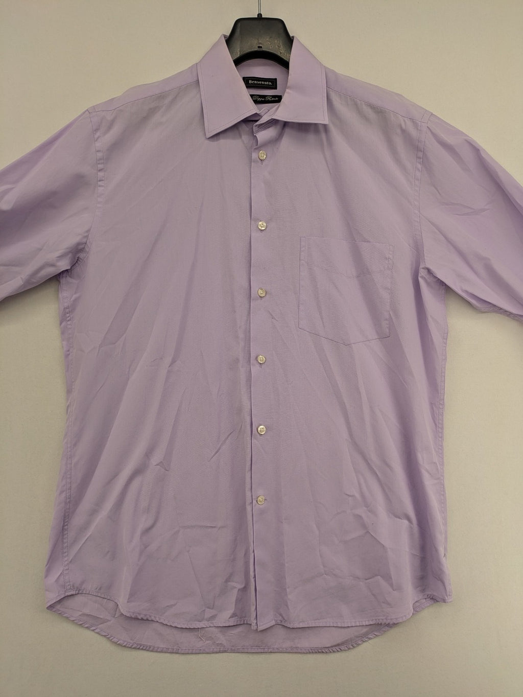 Benvenuto purple button-up shirt classic design single chest pocket Tessuto Doppio Ristorto