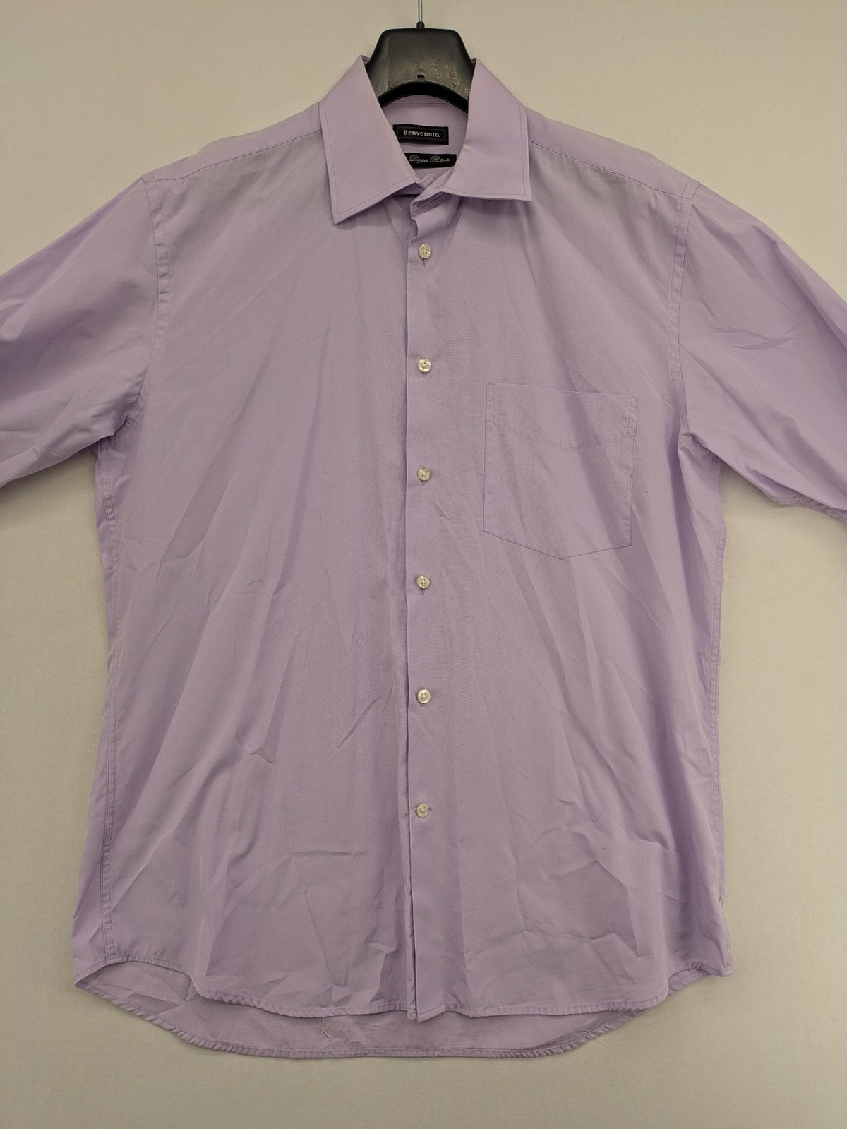 Benvenuto purple button-up shirt classic design single chest pocket Tessuto Doppio Ristorto