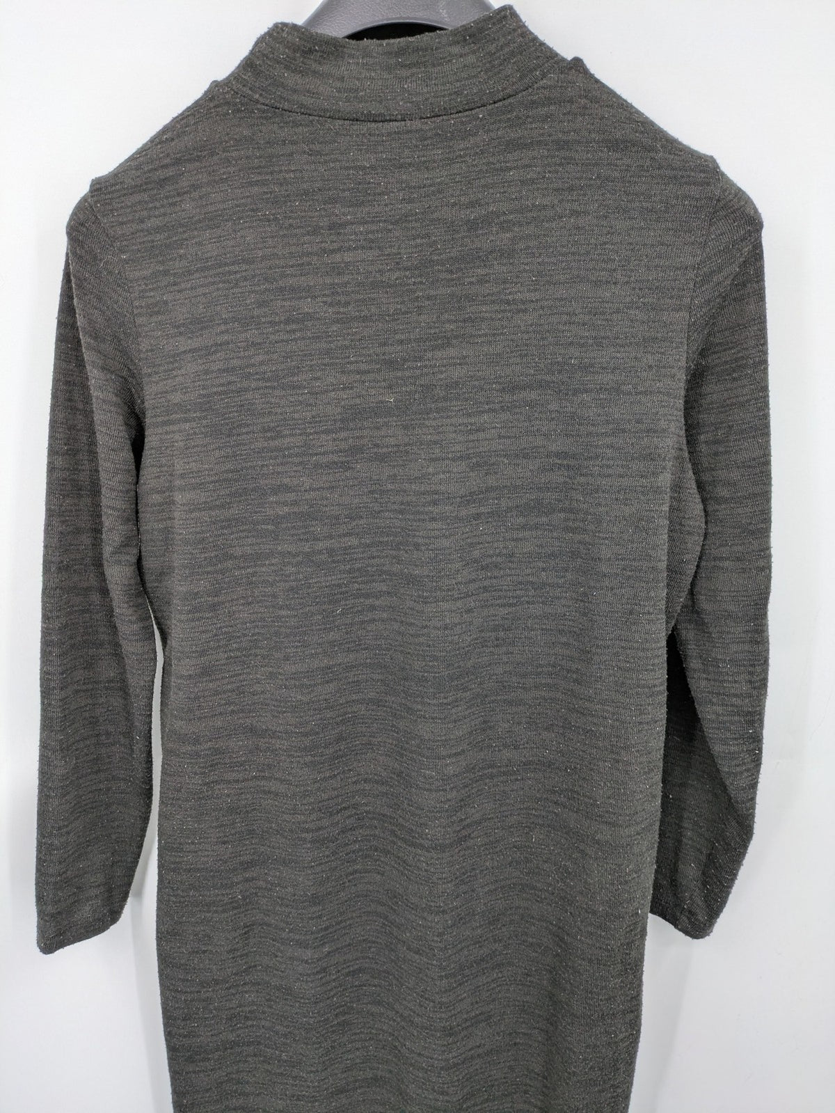 Vero Moda grey midi dress with long sleeves, standing collar, and side slits.