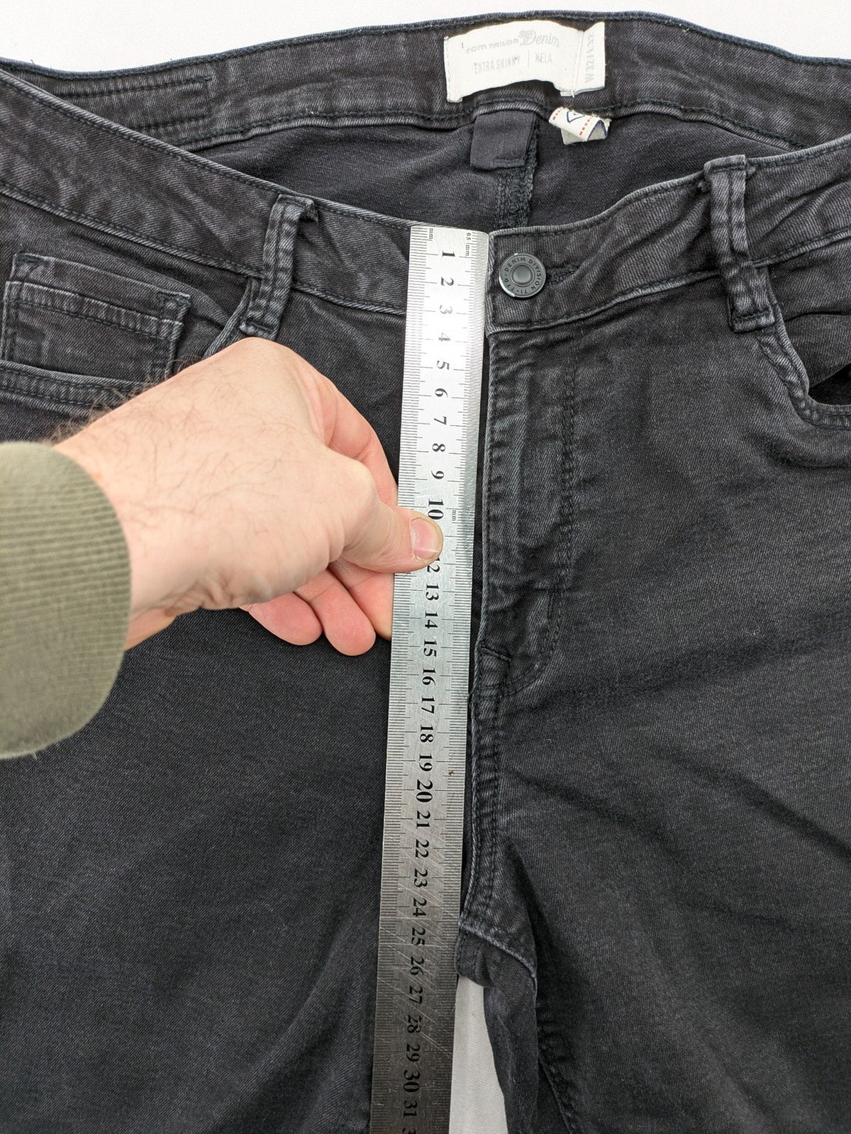 Tom Tailor Denim black extra skinny jeans, washed finish, stretch cotton blend, modern silhouette.