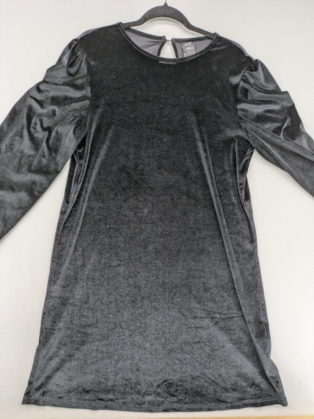 up2 fashion black velvet cocktail dress with puff sleeves and keyhole neckline detail