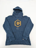 Jack & Jones Core blue hoodie with large gold "C" graphic and high collar.