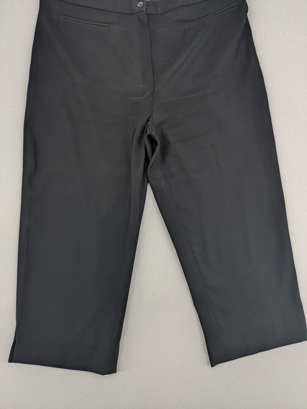 Saint B grey capri pants high waist with straight leg and side slits.