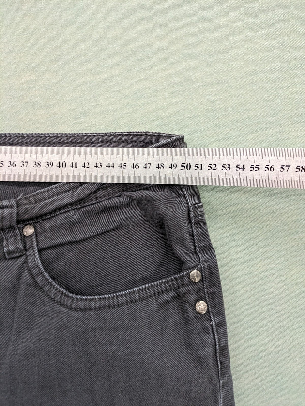 C&A grey straight jeans 5-pocket style with subtle rivets and stretch denim material.