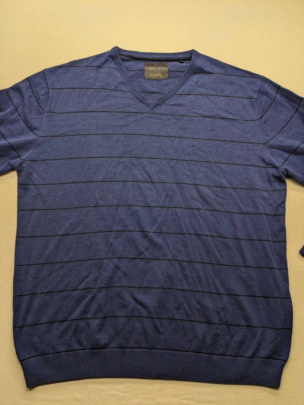 Angelo Litrico blue and navy striped turtle neck jumper with V-neck and cotton material.