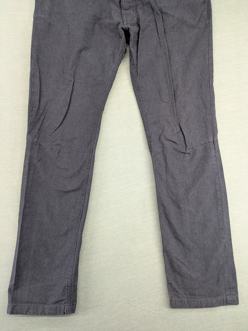 WE grey straight leg chinos 100% cotton button fly with unique brand buttons