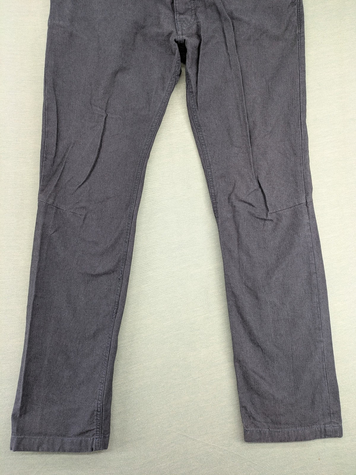 WE grey straight leg chinos 100% cotton button fly with unique brand buttons