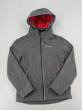 Northville grey and red softshell jacket with hood, fleece lining, and reflective elements.