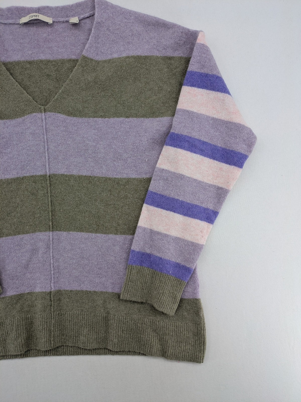 Esprit pink turtle neck jumper multicoloured striped pattern soft wool blend material