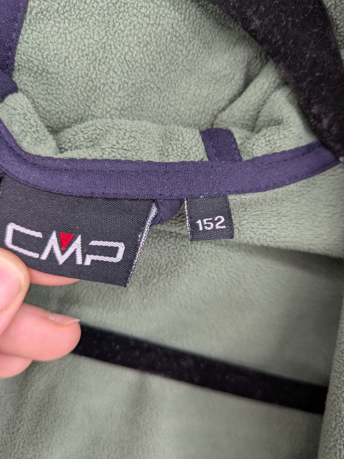 cmp green and navy softshell jacket with Clima Protect logo and fleece lining