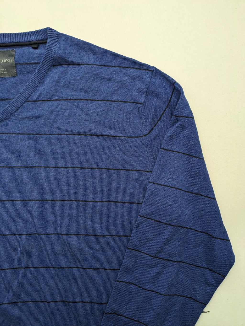 Angelo Litrico blue and navy striped turtle neck jumper with V-neck and cotton material.