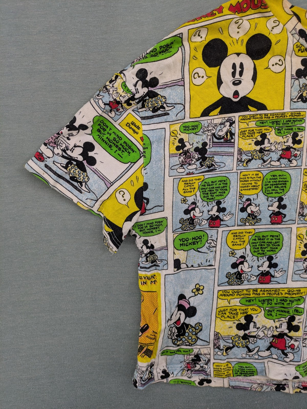 Zara multi-coloured cropped t-shirt featuring vibrant Mickey Mouse comic print and short sleeves.