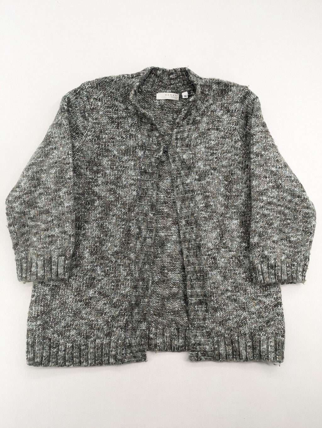Kenar turtle neck jumper black grey white melange wool blend open knit design