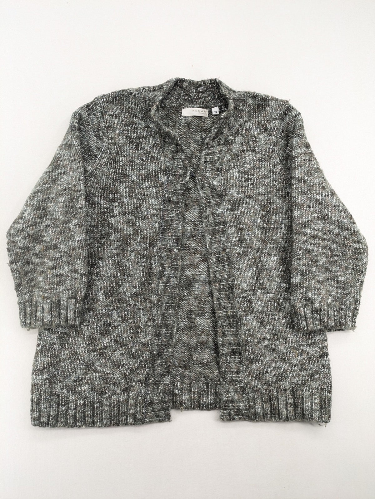 Kenar turtle neck jumper black grey white melange wool blend open knit design