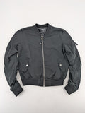 FB Sister grey bomber jacket with full zip, ribbed cuffs, and smooth polyester material.