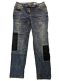 Cecil straight jeans blue patchwork design with classic button fly and stretch denim.
