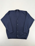 Schurwolle navy knit jumper classic V-neck with button placket, made from wool blend.