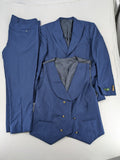 Senzo Rivolli blue slim fit suit, 3-piece, made of wool and viscose, elegant design.