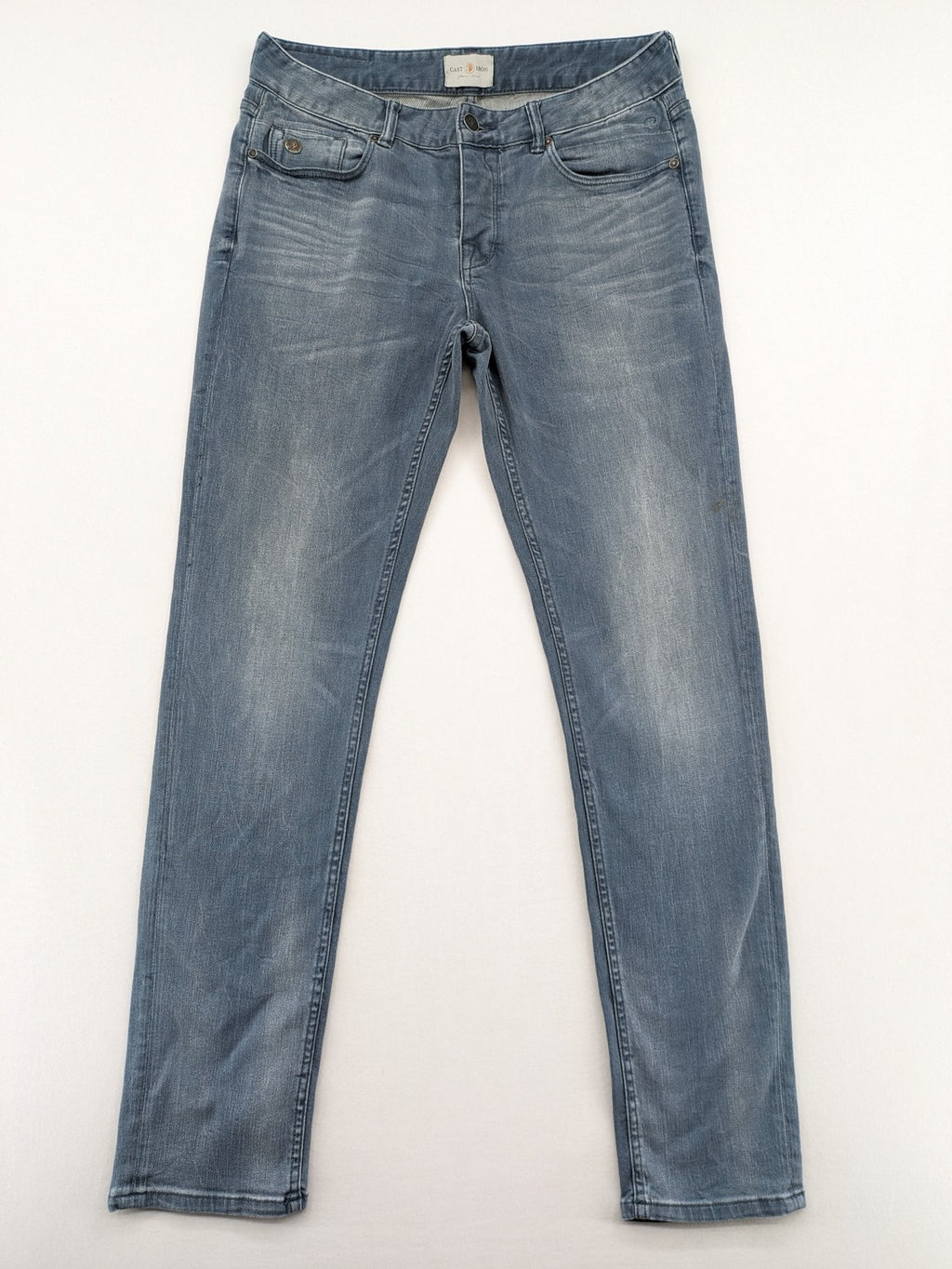 CAST IRON blue straight jeans Riser Slim Fit with classic button fly and casual wash.