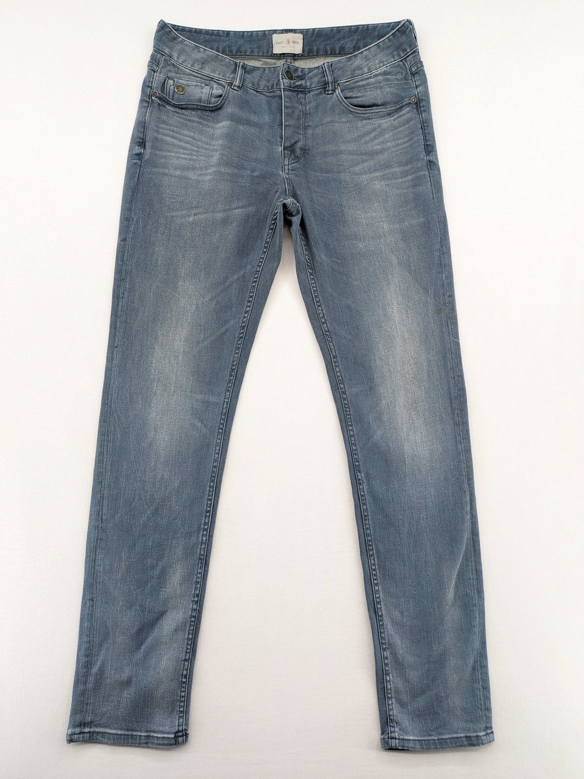 CAST IRON blue straight jeans Riser Slim Fit with classic button fly and casual wash.