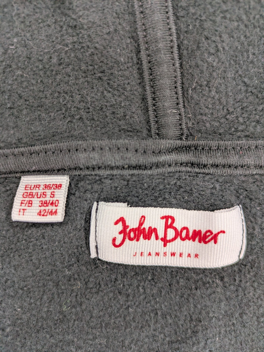 john baner beige full zip hoodie sweatshirt with contrasting brown drawstrings and front pockets