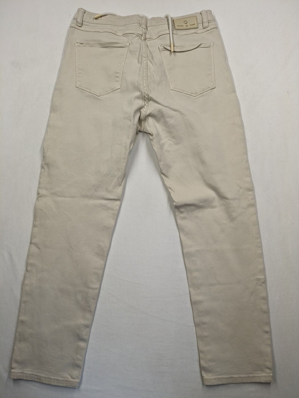 Circle Of Trust beige straight jeans with elastic waistband, drawstring, and classic 5-pocket design.