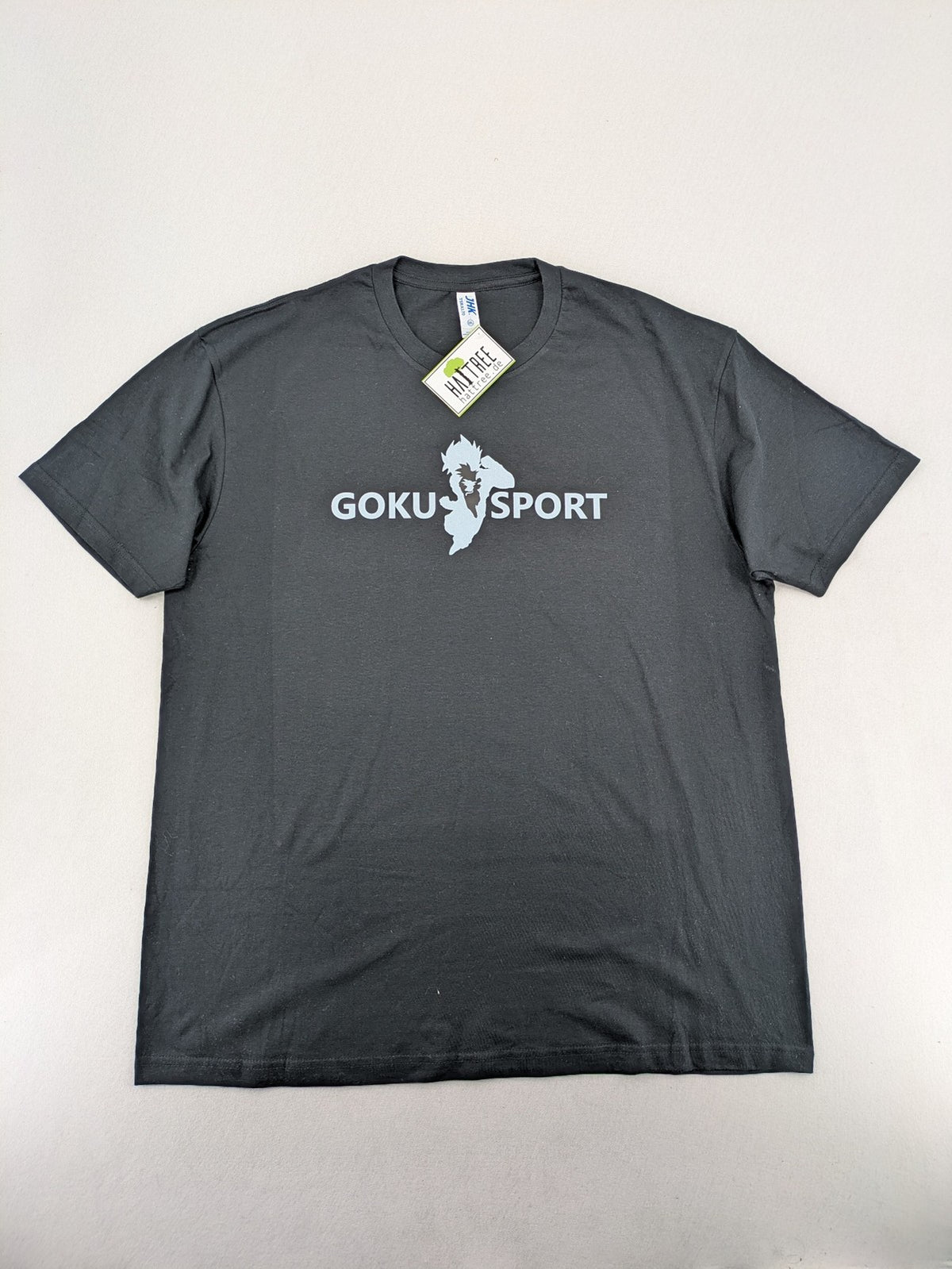 Dragon Ball Z blue graphic t-shirt featuring Goku Sport text and soft cotton material.