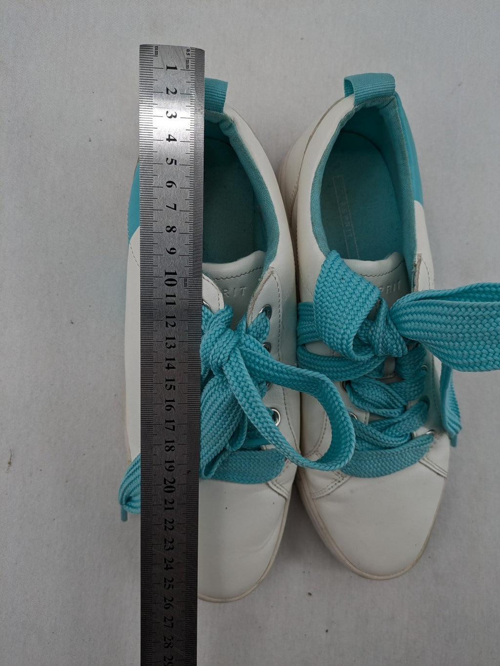 Esprit women's sneakers white with turquoise accents and wide laces.
