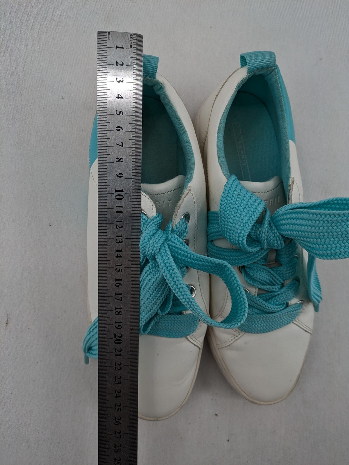 Esprit women's sneakers white with turquoise accents and wide laces.